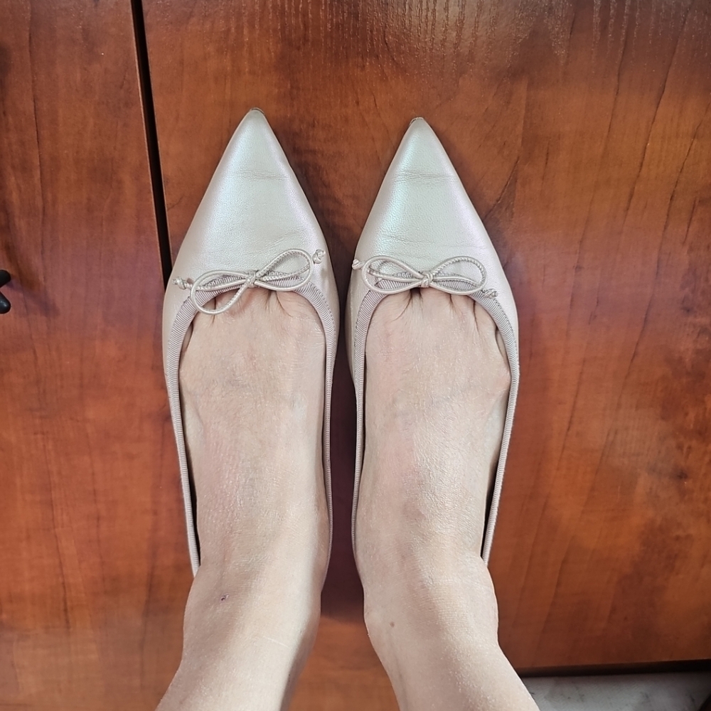 Christian Louboutin Metallic Beige Hall Leather Flat Ballerina 38.5 - Picture 3 of 12
